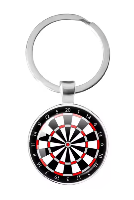 Glass Dome Metal Key Chain with Dart Target Design - V3