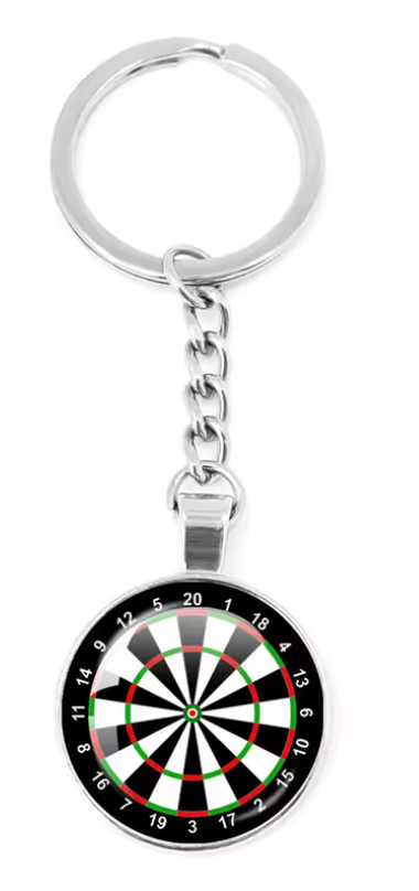 Glass Dome Metal Key Chain with Dart Target Design - V2
